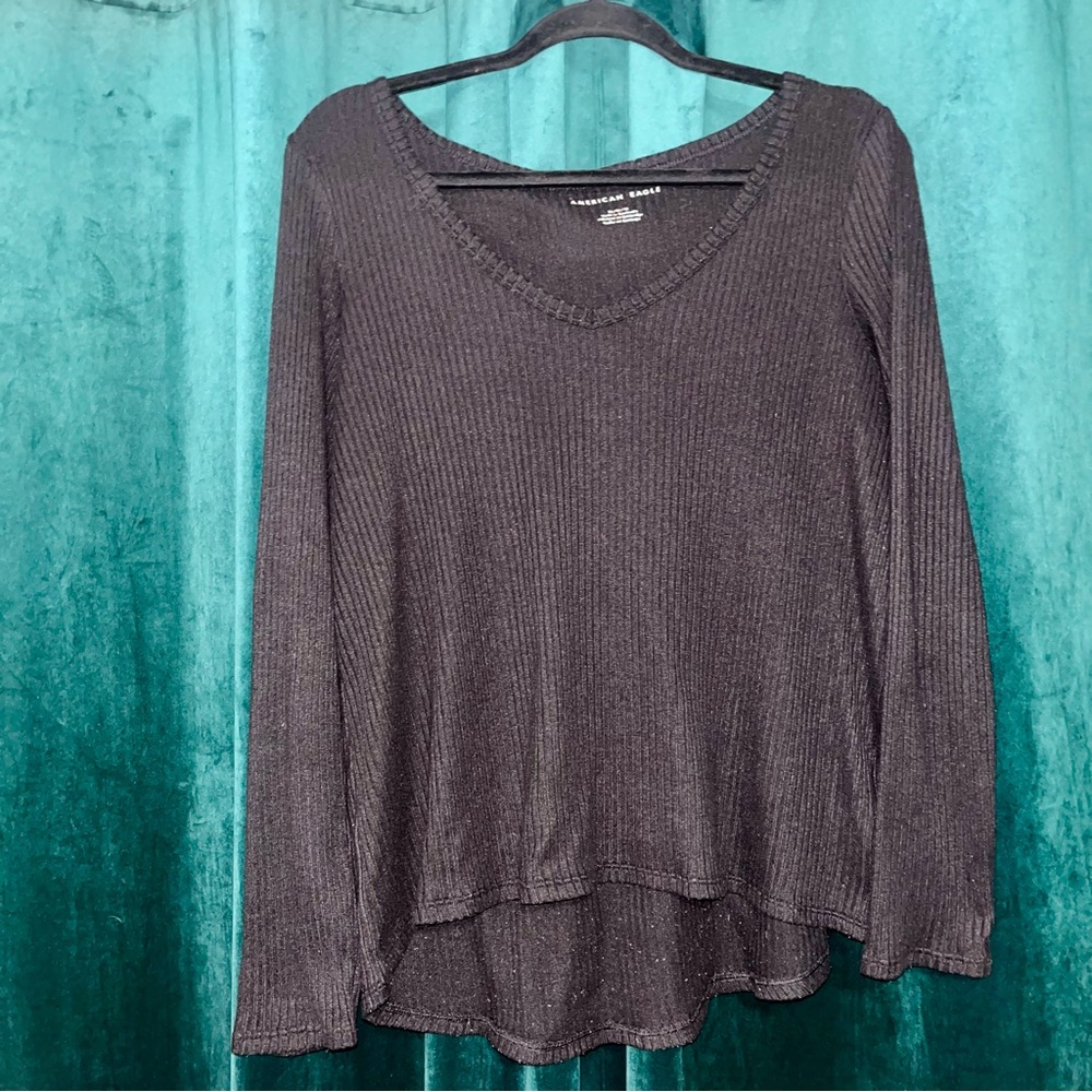 American Eagle Outfitters Black Long Sleeve Ribbed Tunic